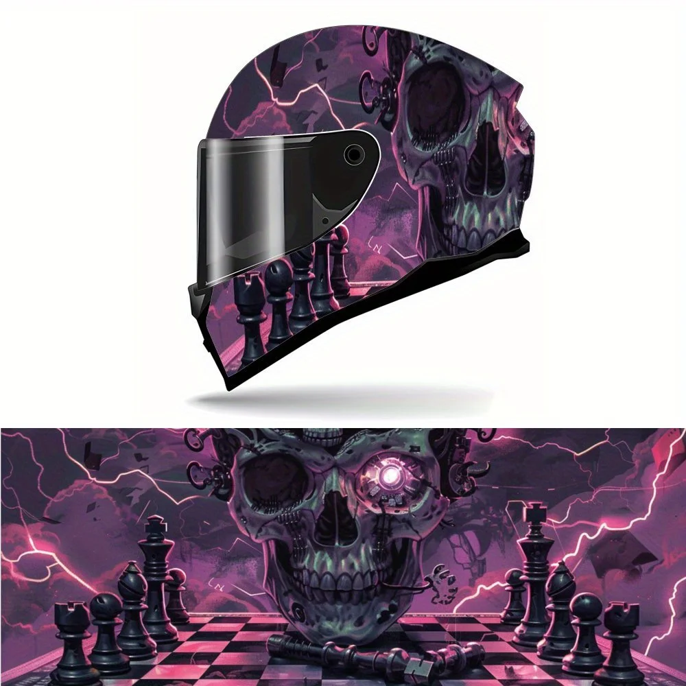 

Lightning Skull Chessboard PVC Motorcycle Helmet Vinyl Wrap, Self-Adhesive Waterproof Sticker, Anti-Scratch Decorative Film for