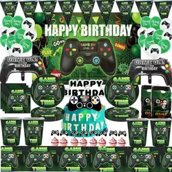 Grünes Videospiel Geburtstags feier Dekor Platte Geschenk Tasche Tischdecke Gamepad Ballon Dackdrop Boy Game Controller sie Party liefert