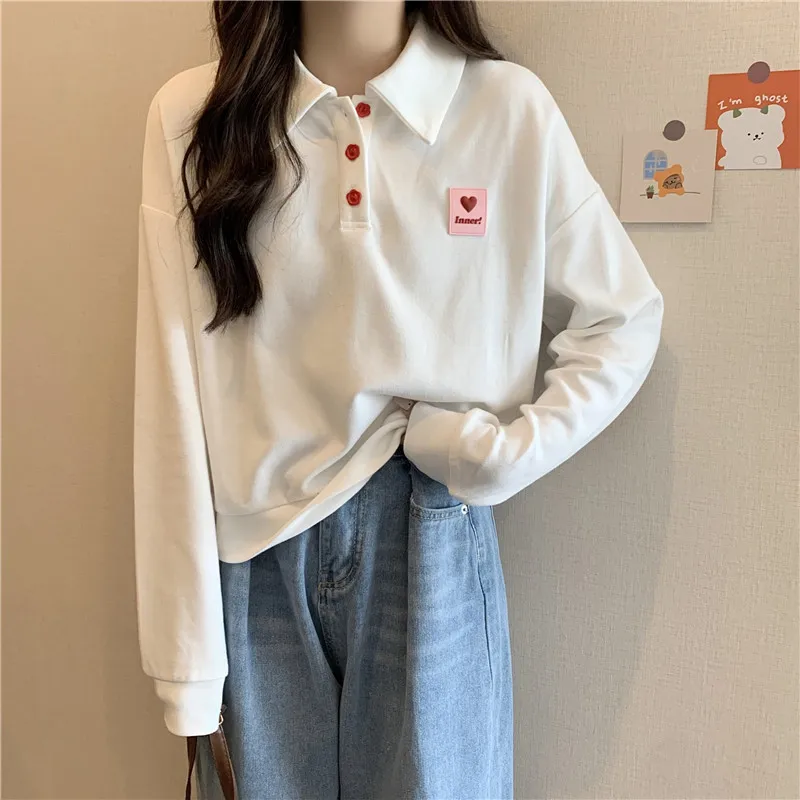 Primavera otoño fino Ne sudadera mujer suelta larga Sve ort Sle coreano versátil Top College Sle suelta Fit