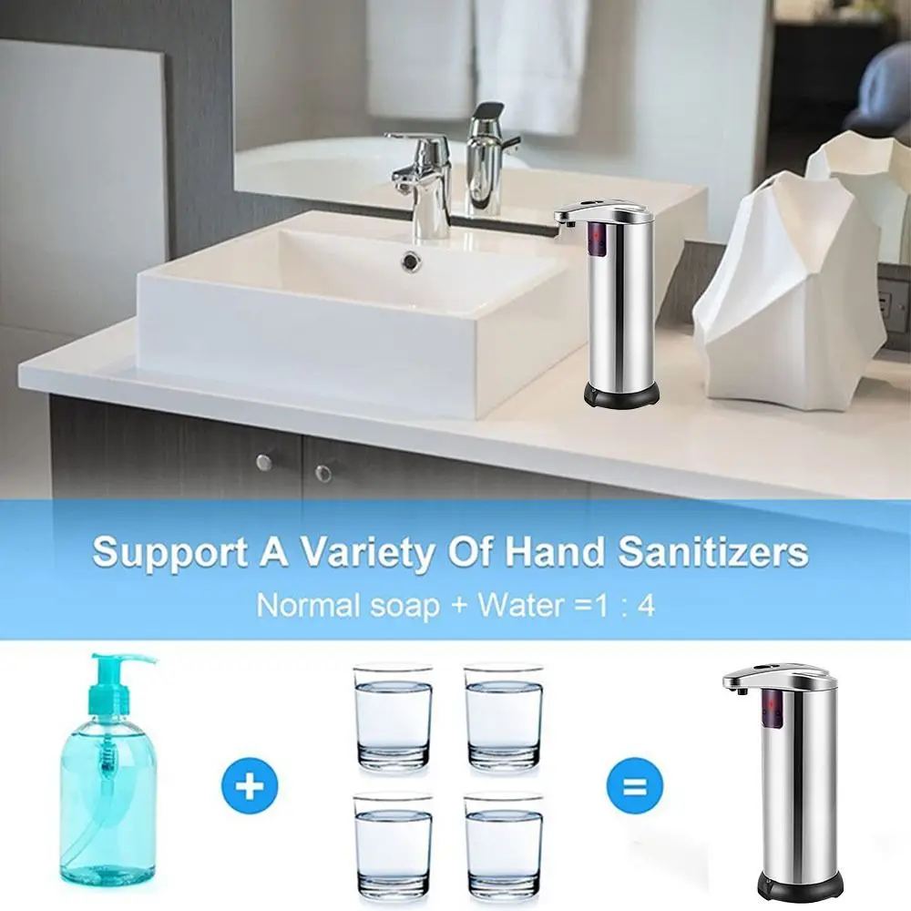 Touchless Smart Induction Soap Dispenser Large Capacity Stainless Steel Automatic Soap Dispenser Waterproof Design