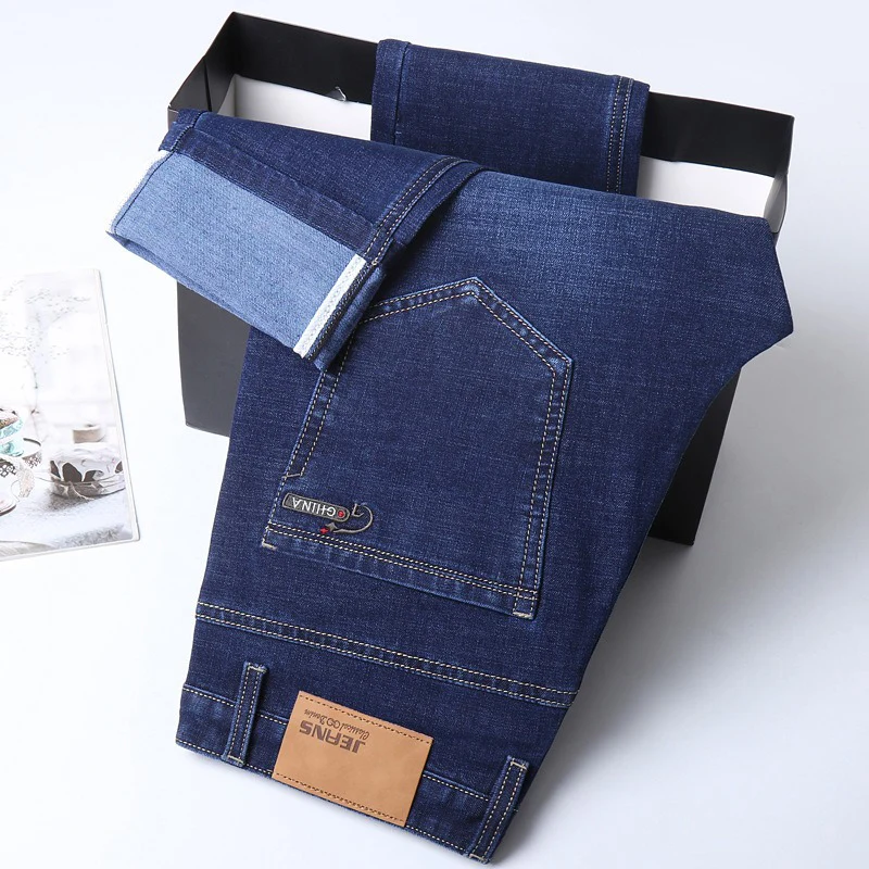 

2025 New Comfortable Business Jeans Men Blue Black Casual Straight Elastic Fashion Classic Denim Trousers Brand Clothing
