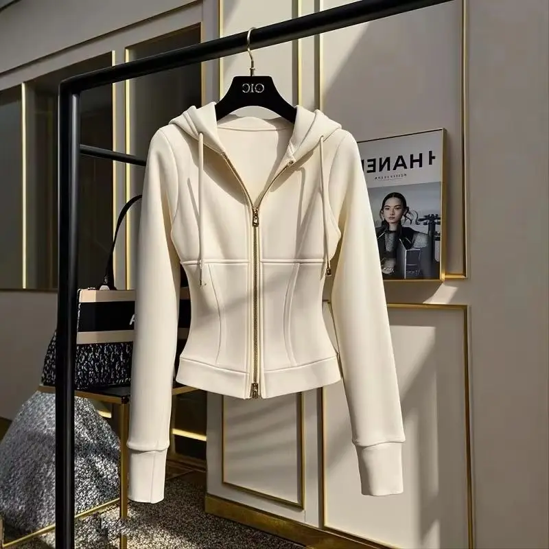 

Korean Women's Jacket New Fashion Autumn Temperament Waist Coat Chic Hooded Long Sleeves Short Casual Joker Ladies Outwear Tops