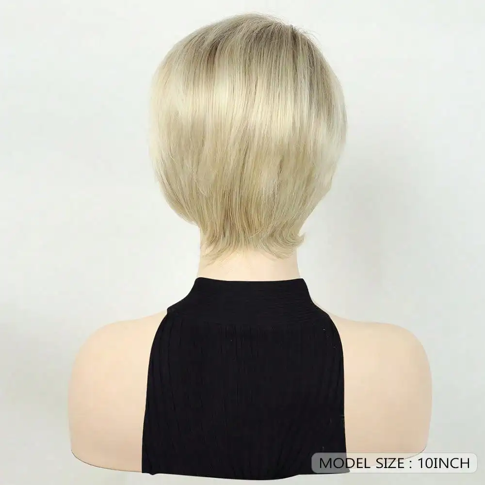 Mixed Blonde Slanted Bangs Short Synthetic Straight Hair Chemical Fiber Wig Cosplay Wig Female Full Headgear