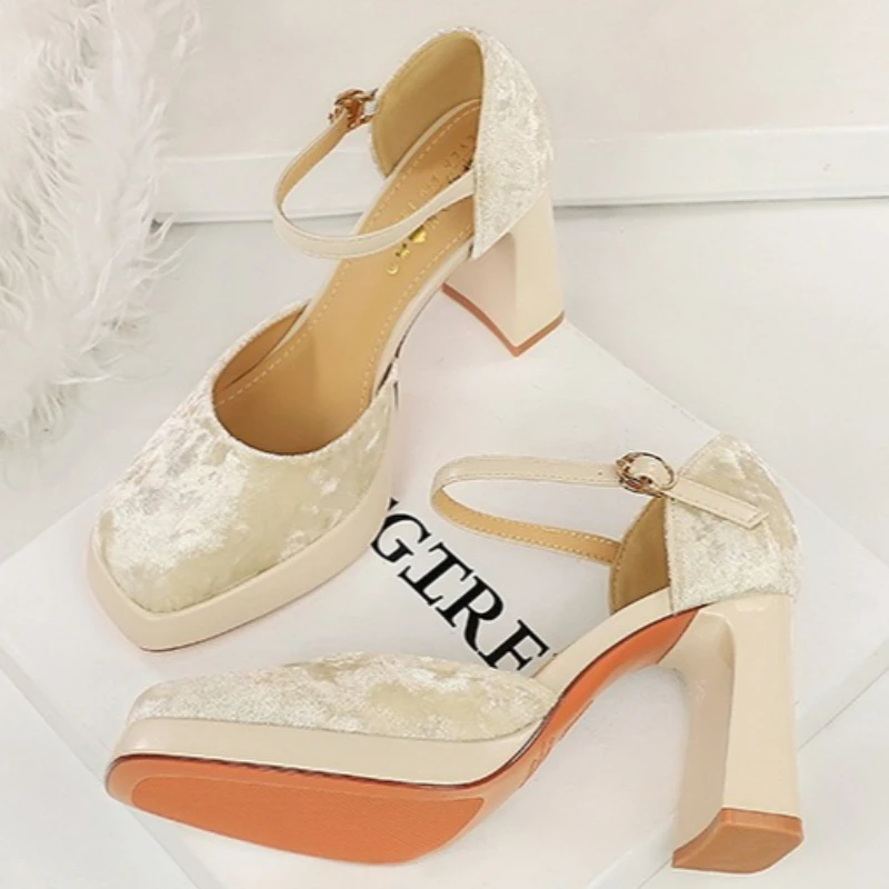 

Туфли-лодочки BIGTREE в уличном стиле на толстом высоком каблуке с квадратным носком, на платформе, с ремешком и пряжкой, для женщин, для вечеринок и банкетов