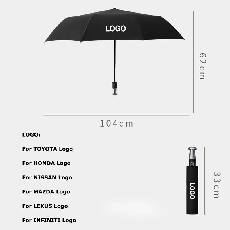 Automatic 10 Ribs Car Logo Rain Umbrella Sunscreen Sun Wind Resistant UV Parasol For TOYOTA HONDA NISSAN MAZDA LEXUS INFINITI