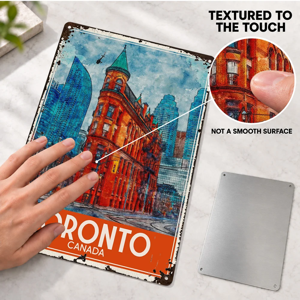 Travel Toronto Canada Aluminum Poster Retro Bold Contemporary Illustration Entryway Wall Art Customized Metal Sign Unique Gift