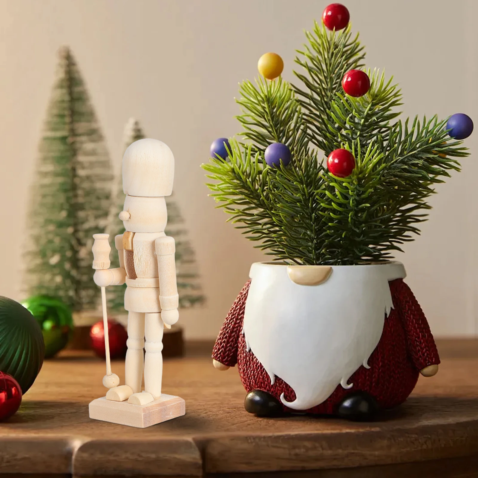 

3pcs Wooden Puppet Eco-Friendly For Kids Role Play Christmas Gift Diy Nutcracker Ornaments Solid Wood Nutcracker Soldier