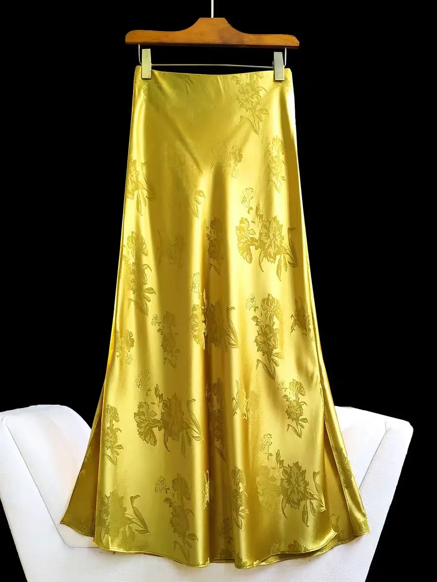 

High-Quality Spring Summer Jacquard Acetate Skirt Vintage Chinese Style Slim Elegant Woman Hanfu Skirt S-XXL