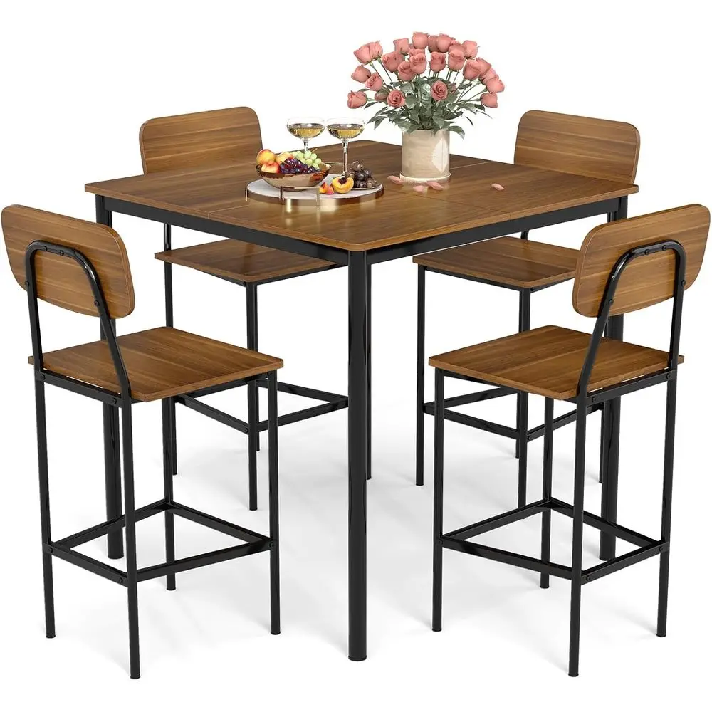 

Dining Table Set for Small Space, Kitchen Table and Chairs Set for 4 with Steel Frame, Square Breakfast Table Set, Industrial Co