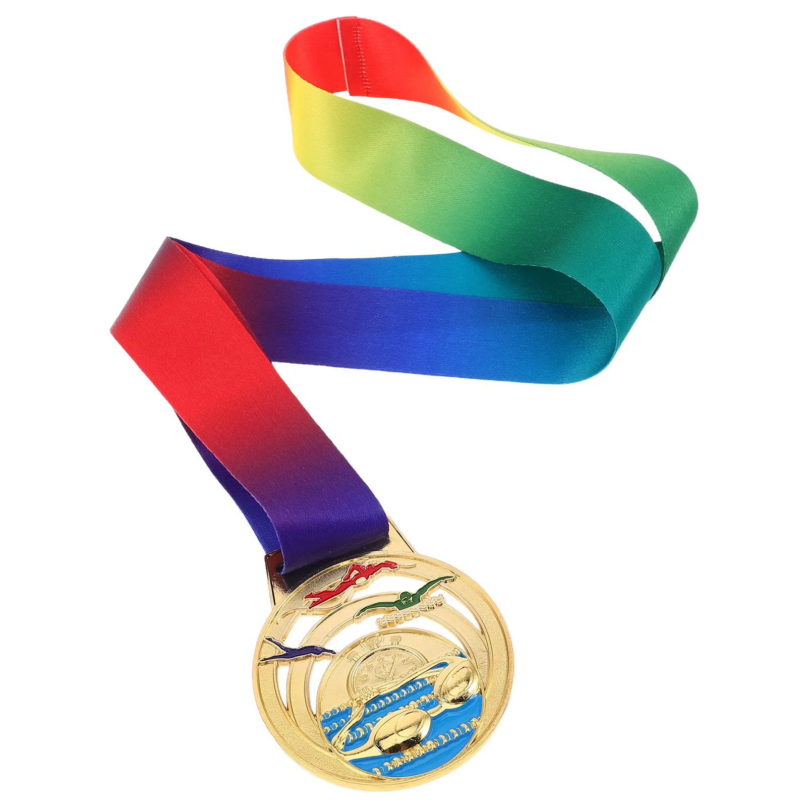 

Metal Award Medals For Swimming Competition Sports Party Event Recognition Honor Champion Prize With Hanging Ribbons