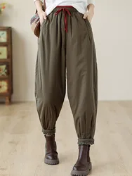 Women Casual Harem Pants New Arrival 2023 Autumn Winter Vintage Style Solid Color Thick Warm Female Ankle-length Pants B3130
