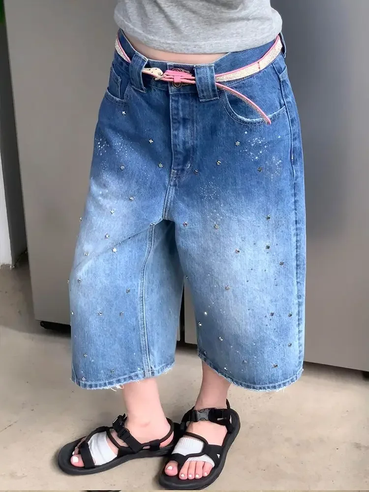 Y2k Streetwear Vintage กางเกงยีนส์กางเกงขาสั้นผู้หญิงฤดูร้อนล้างกางเกงยีนส์เอวสูงอเมริกัน Retro Aesthetic 2000s กางเกงขากว้างเสื้อผ้า