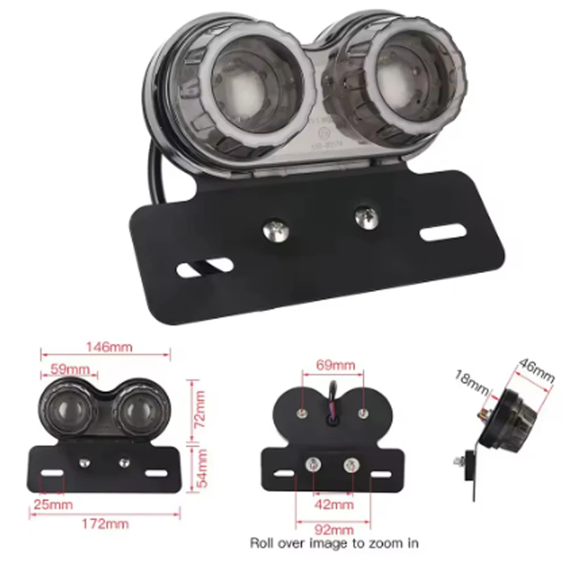 Universal 12V LED Motorcycle Tail Light Brake Signal Light with Integrated License Plate Bracket for Motorbikes