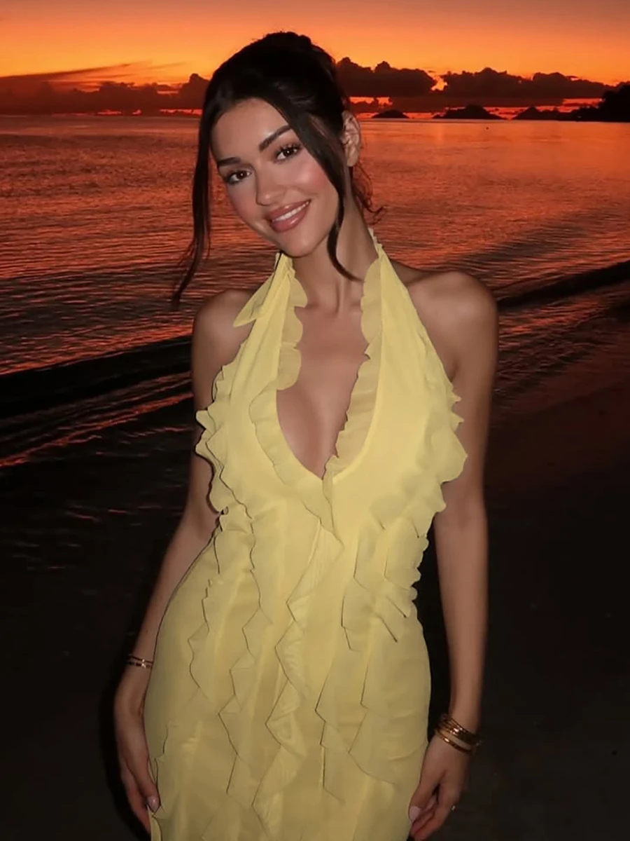 

WEIRD PUSS Romantic Sunset Aosphere Sense Gown Women Sexy Bal Long Dr ter Ne Design Polyester Spandex Blend