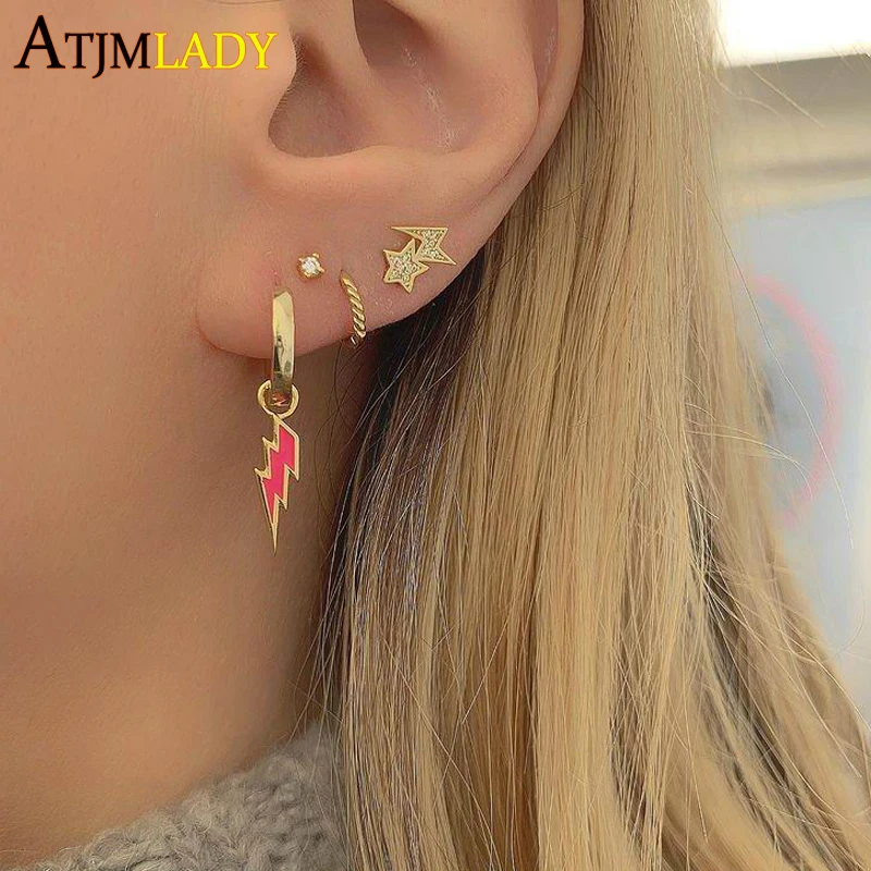 النيون المينا البرق الترباس سحر استرخى هوب القرط الذهب اللون قوس قزح الملونة فتاة النساء المجوهرات #4