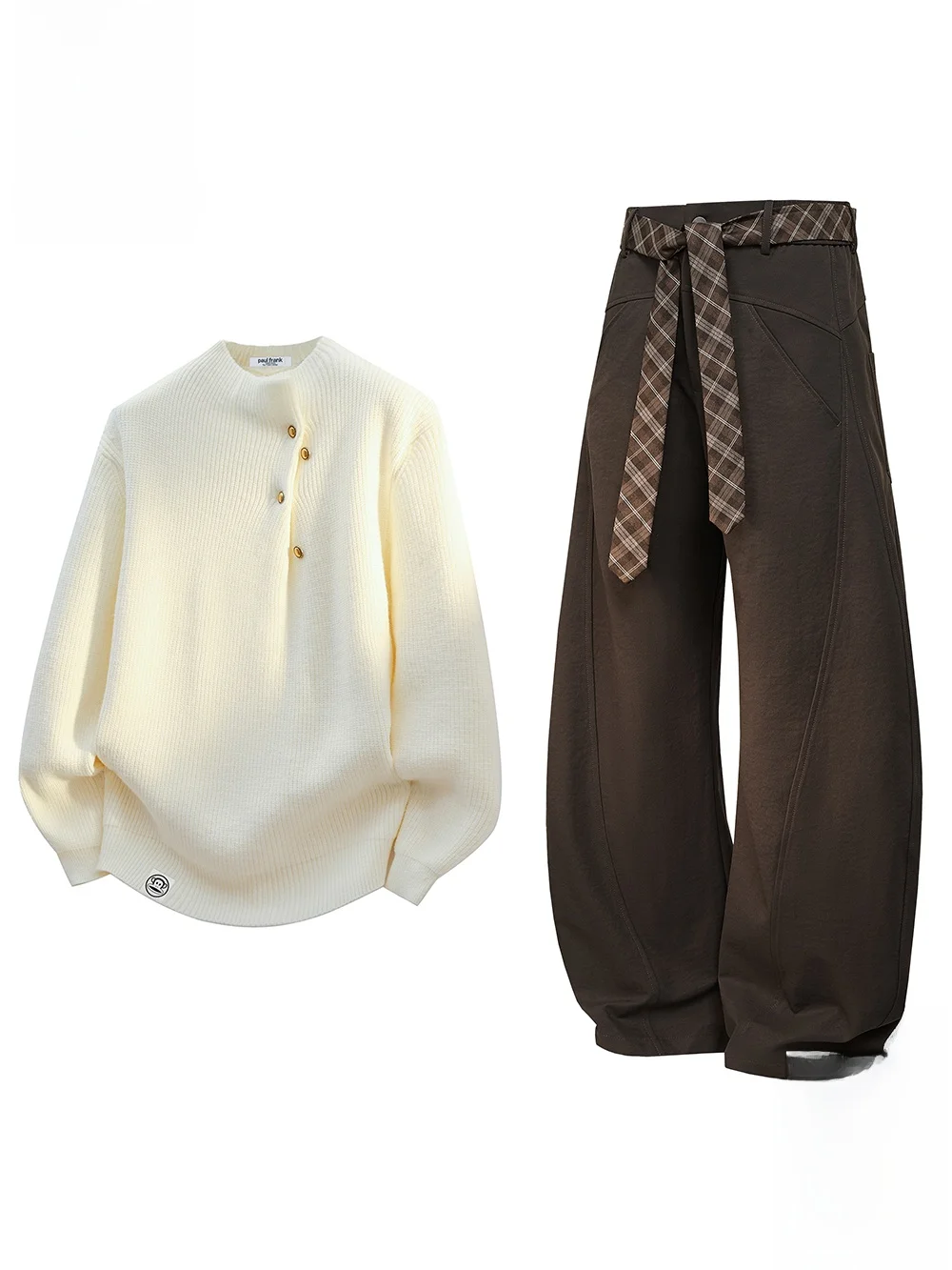 

Мужской повседневный осенне-зимний комплект Paul Frank: свитер с дизайном обезьяны, брюки в американскую клетку с поясом, длинные брюки для молодежи