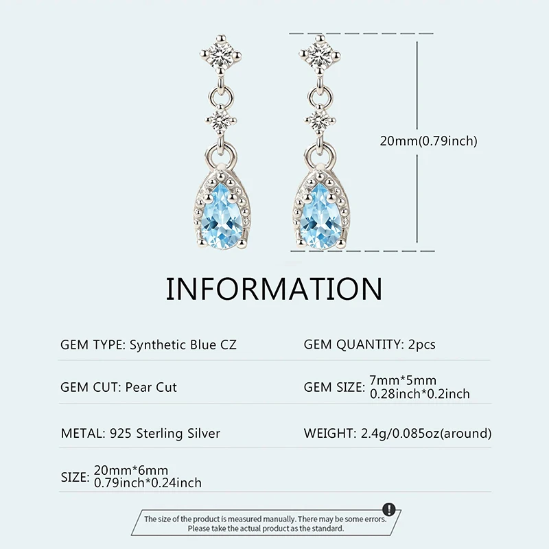OZAN S925 Sterling Silber Hängeohrringe Tropfenform Meerblaue CZ Trendiger Klassischer Damenschmuck Jubiläums-Geburtstagsgeschenk – Detail 4