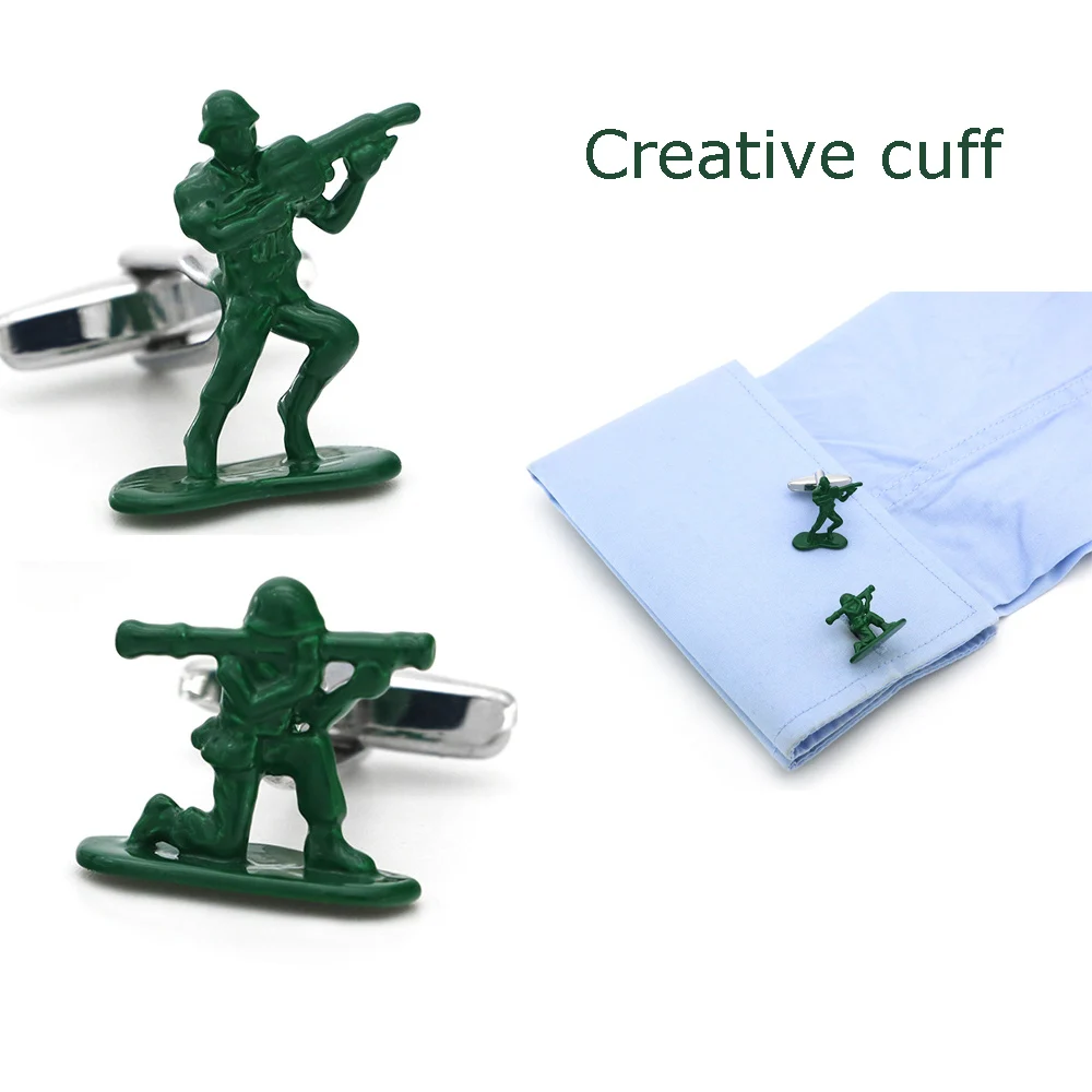 

Men's Cool Cuff Links Quality Brass Material Cufflinks Twins Green Color Counter Strike Soldiers Design Wholesale & Retail