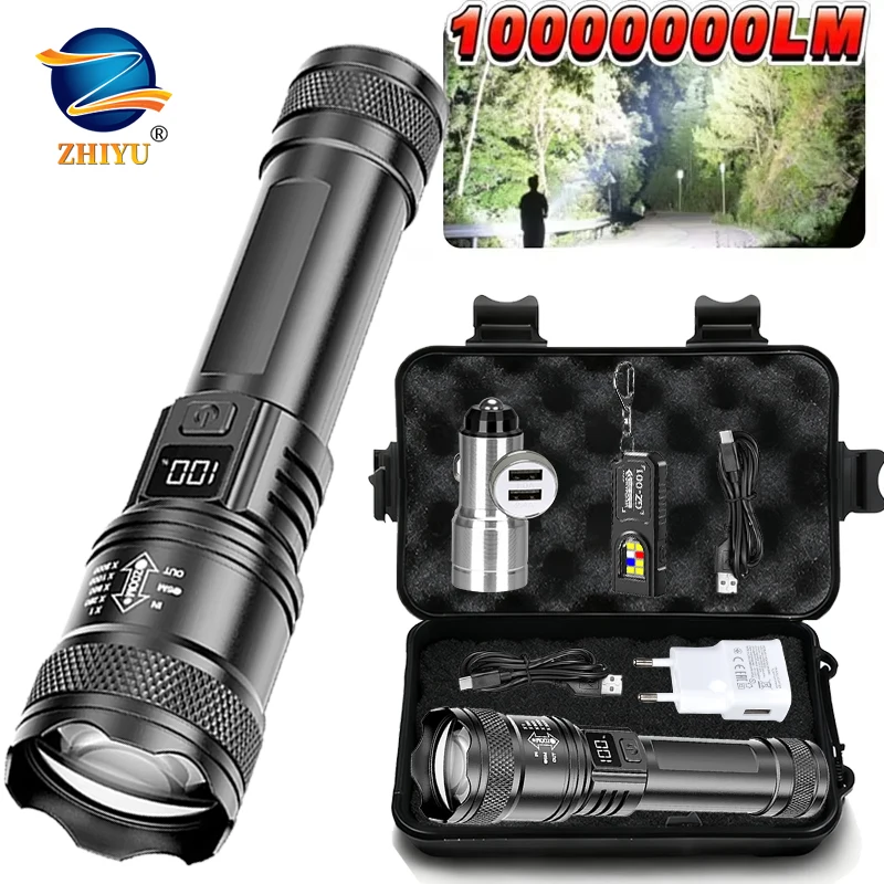 High Strong Power Led Flashlights 2000LM Tactical Torch with Display Light USB Charging Camping Fishing Emergency Zoom Lantern