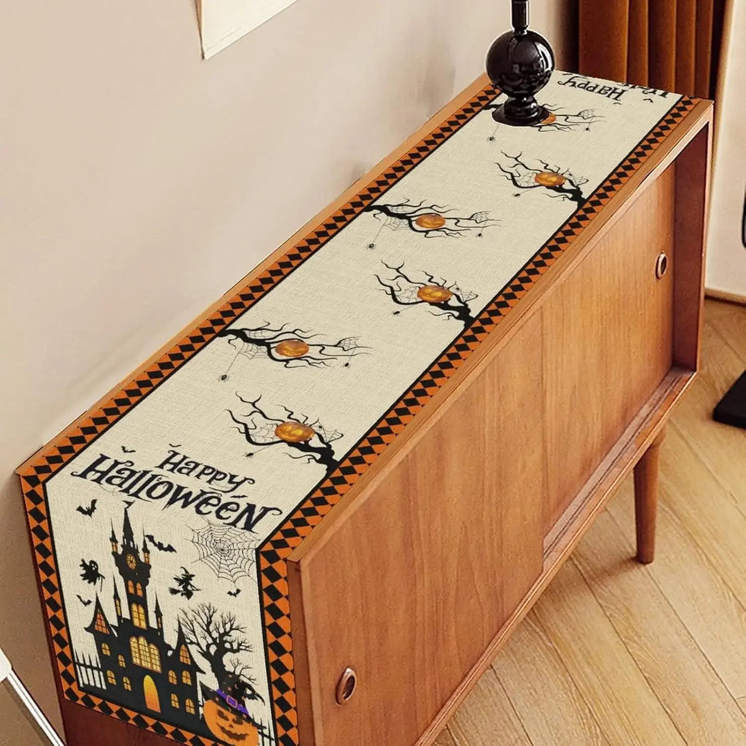 هالوين منزل مسكون الساحرة الخفافيش العنكبوت الكتان الجدول عداء الجدول الديكور قابلة لإعادة الاستخدام المطبخ طاولة طعام العلم الطرف الديكور #3