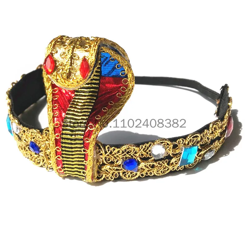 3 Pieces Egyptian Costume Accessories Egyptian Headpiece with 2 Pieces Metal Snake Arm Cuffs Swirl Snake Bracelets Snake Upper