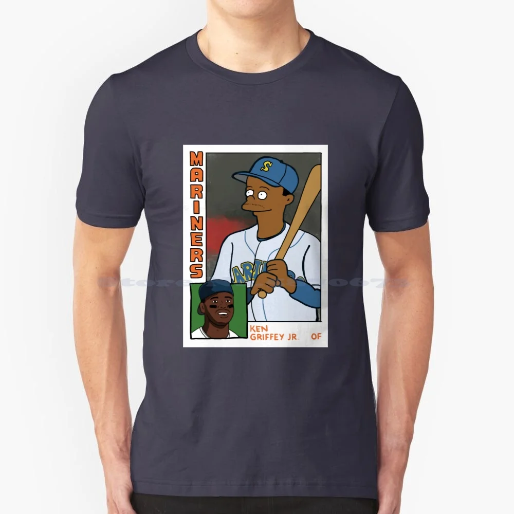 T-Shirthomer At The Bat-Ken Griffey Jr. Parody Baseball Card Tee T Shirt 100% Cotton Tee Baseball Parody Abe Abraham Animation