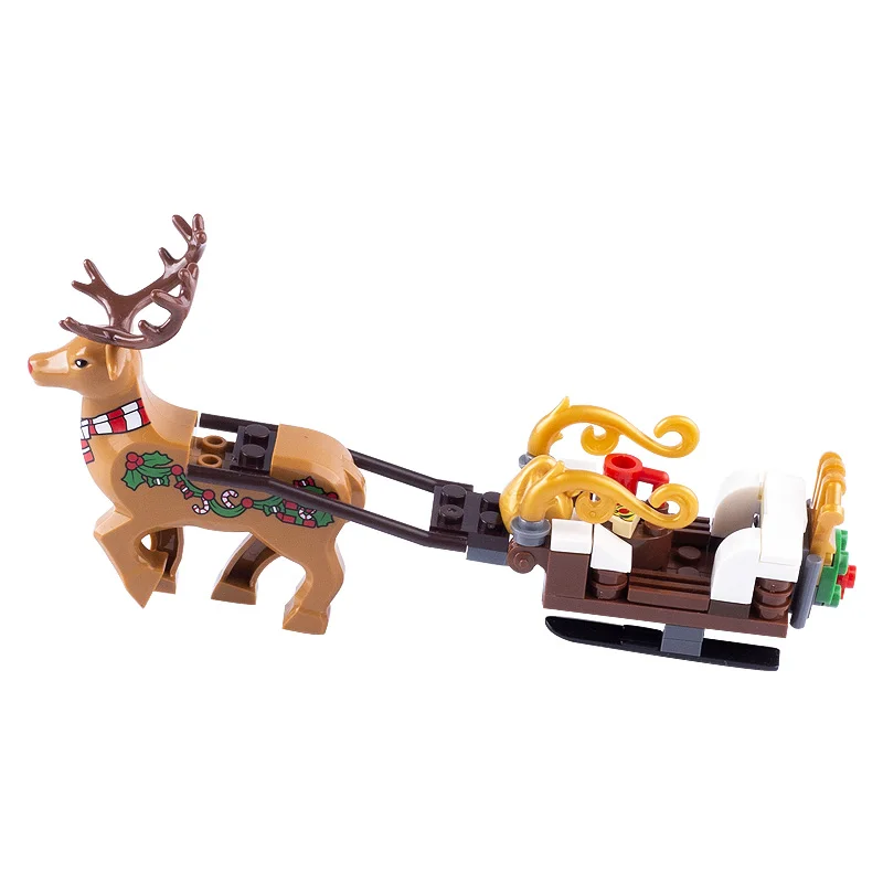 MOC City Street View Scene Building Blocks Christmas Furniture Wine Cabinet Sled Reindeer Fireplace Tree House Bricks Toys Gifts