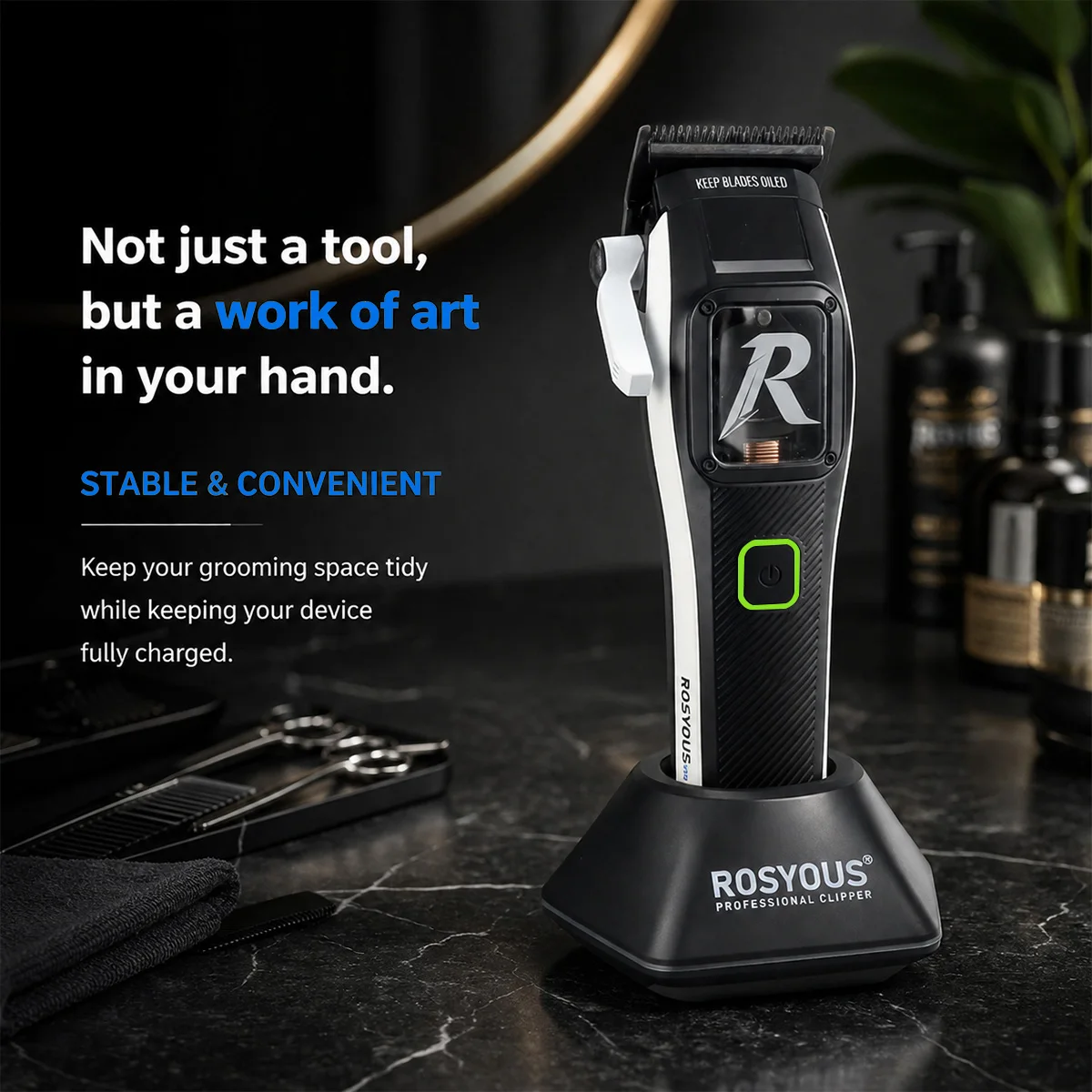 ROSYOUS RS-999C Professional Hair Clipper for Men 13000RPM Magnetic Vector Motor Base Charger Full Metal Barber Trimmer Machines