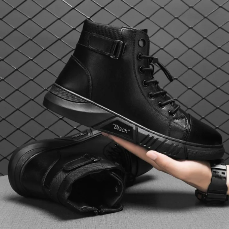 High-quality Fashion High Top Men's Leather Boots British Style Platform Boots for Men Soft Soled Men's Boots Resistant Shoes - Image 2
