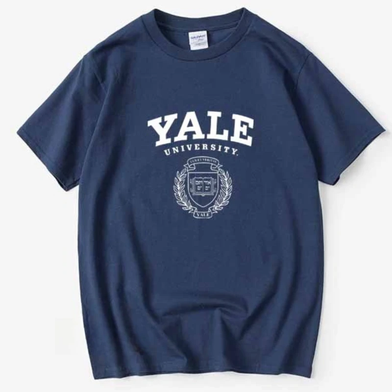 Yale University Cotton Short-sleeved T-shirt Summer Men and Women Loose Casual Tee Couple Personalized Wear School Clothing