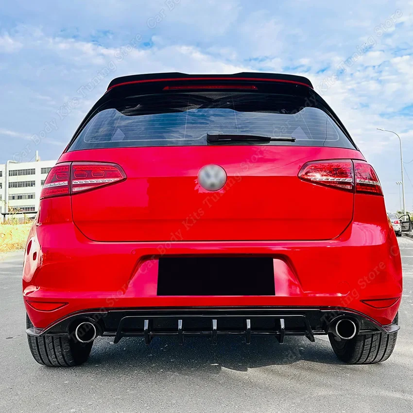 Rear Bumper Lip Diffuser For VW Golf 7 MK7 Standard MK7 GTI GTD Gloss Black & Carbon LookHigh-quality ABS Plastic With Light