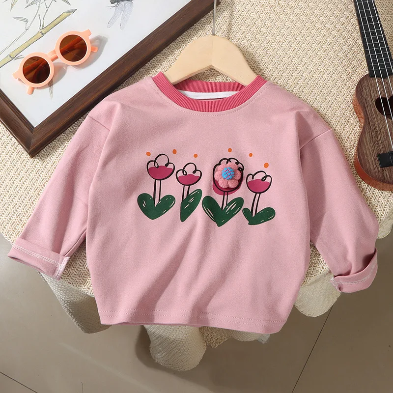 2025 Girl\'s Spring Long Sleeved T-shirt Baby Girl\'s Western Style Hoodie Children\'s Casual Clothes Baby\'s Versatile Princess Top