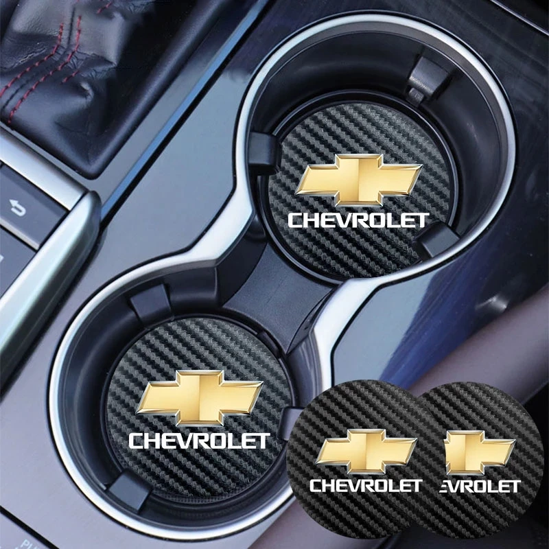 

2Pcs Carbon Fiber Car Water Slot Non-Slip Cup Mat For Chevrolet Cruze Sonic Silverado Trax Camaro Captiva Equinox Trailblazer SS