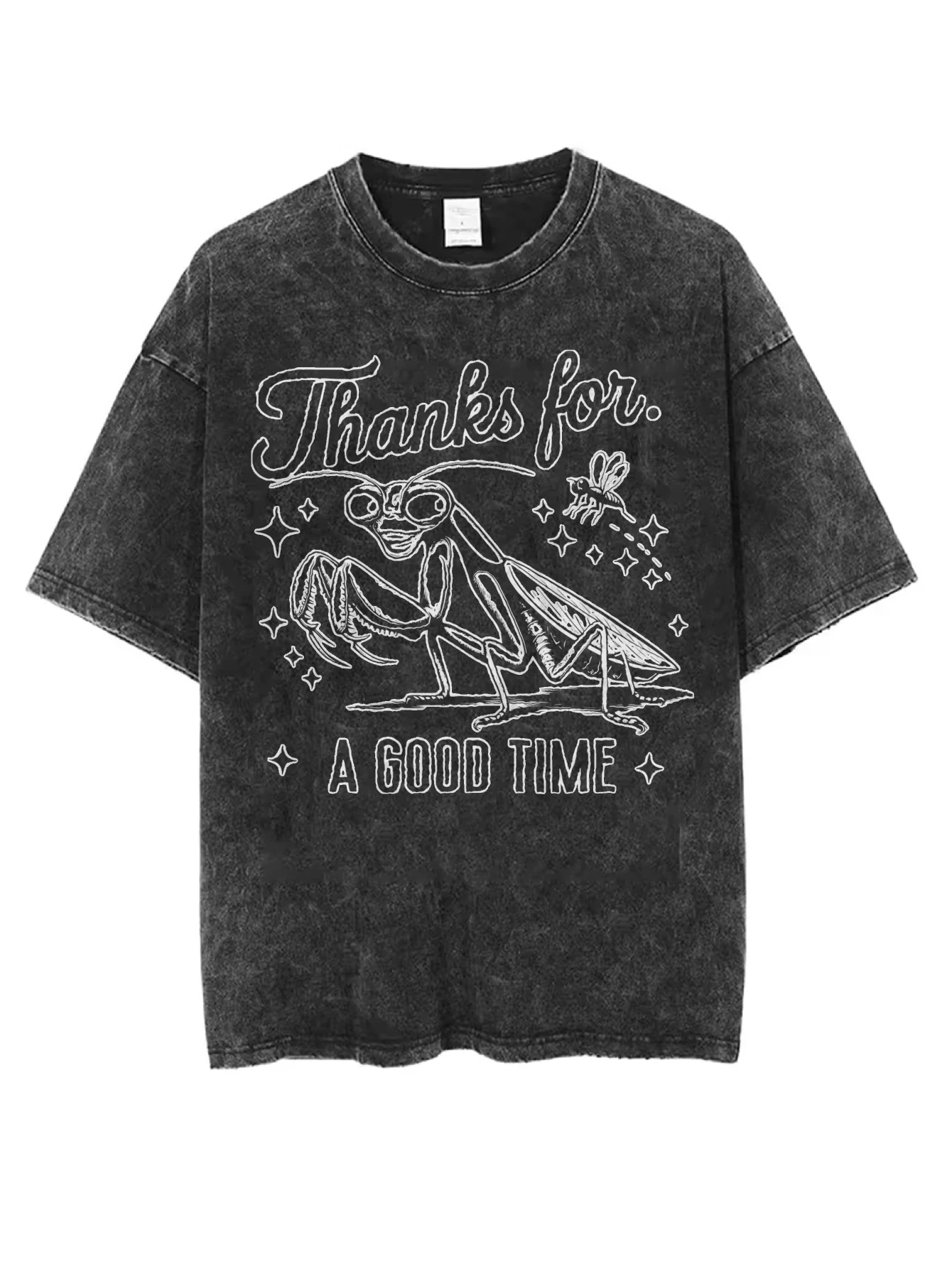 

Praying Mantis Men’s Women’s Black Washed T-Shirt Loose Fit Comfortable for Winter Christmas Season