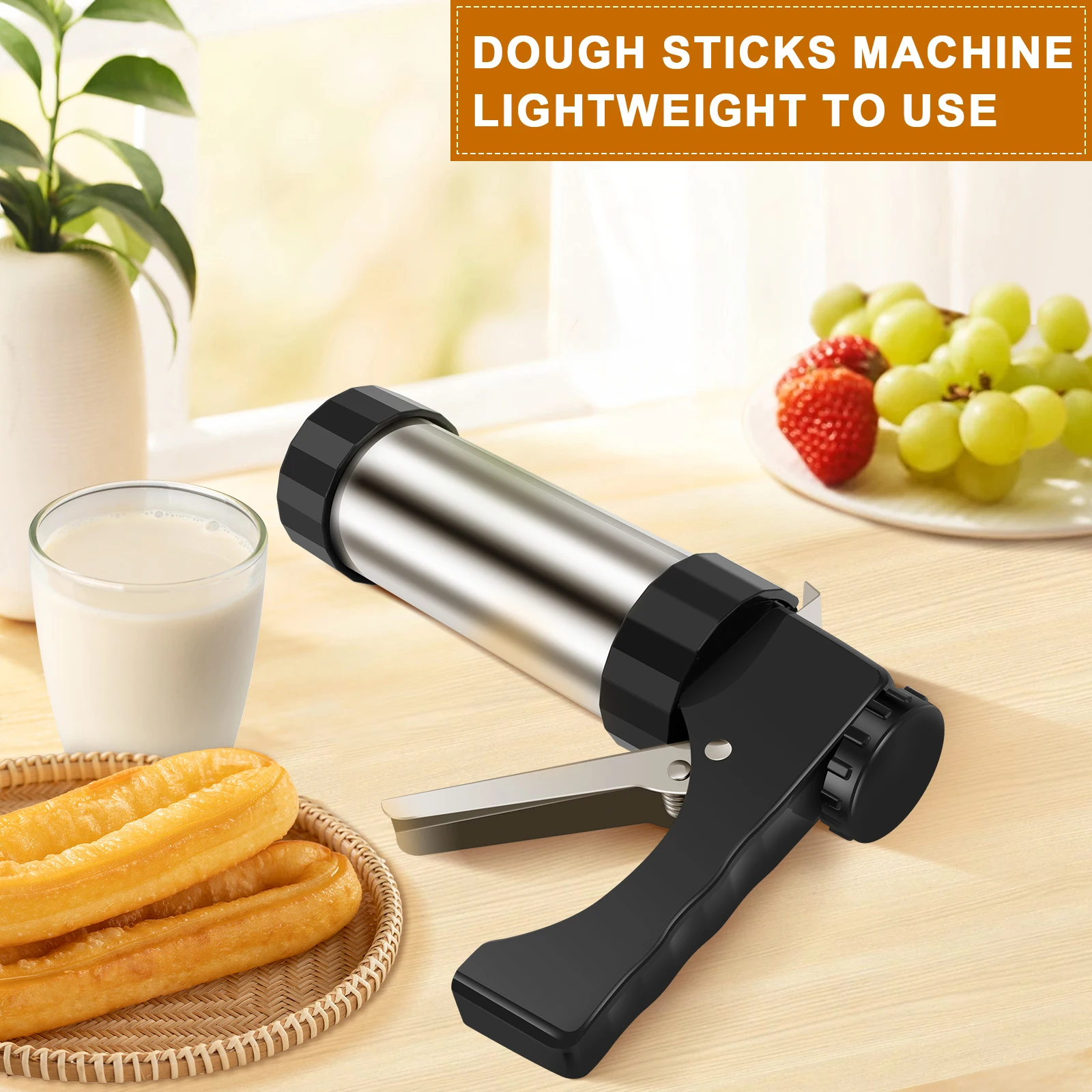 Churrera Churro Maker Machine Stainless Steel Churro Maker Kit with 3 Different Tips Piping Nozzle Piping Bag Lightweight Hollow