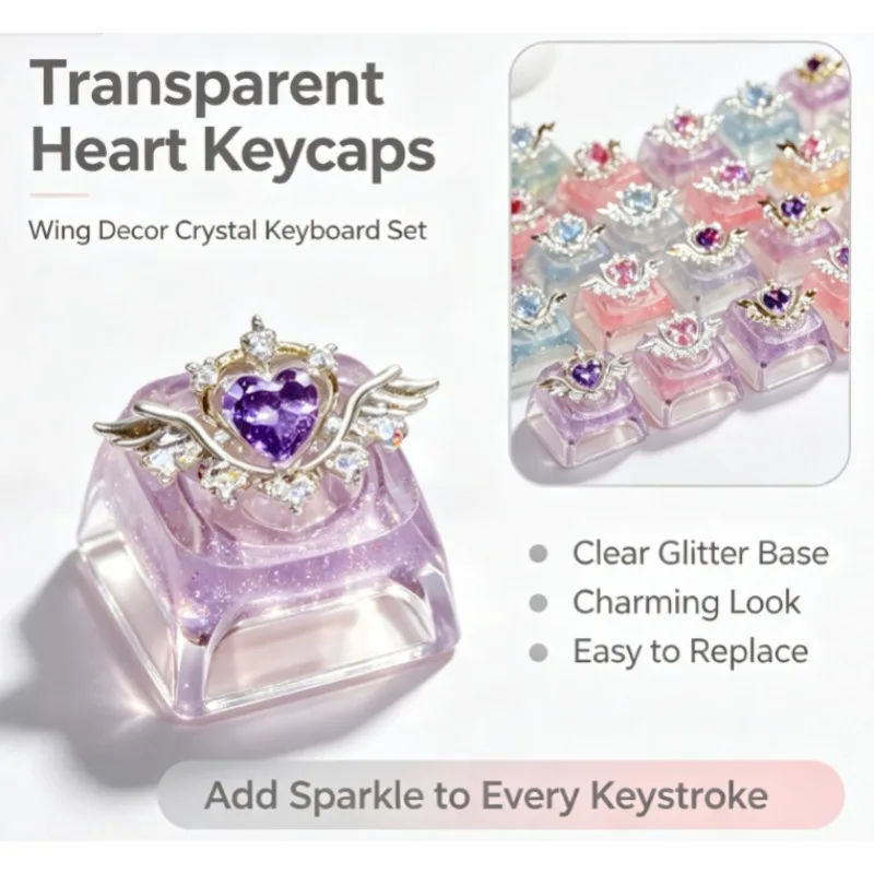 Cute Diamond Heart Artisan Keycap Standard Cross Axis Custom Key Cap for Mechanical Keyboard, Decor Collectible Gift for Friends