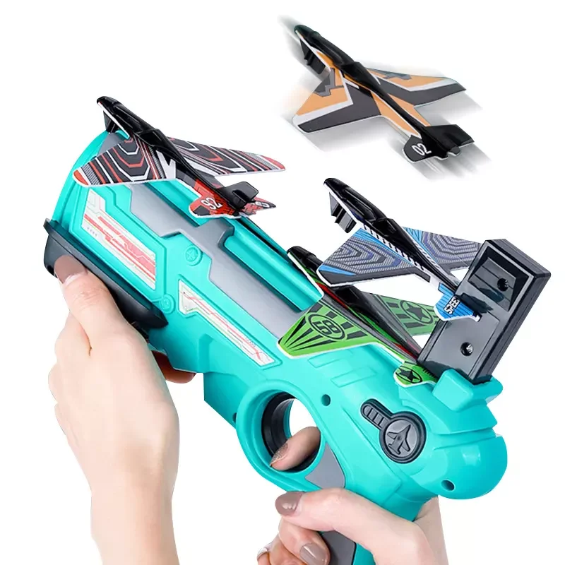 

Catapult airplane Launcher gun duel toys kid burst Flight Flying foam Glide air boy girl outdoor shooting Plane toy for children