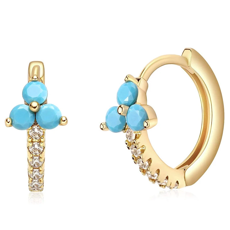 Huitan Blue Flower Design Hoop Earrings for Women Newly Designed Dainty Girls Ear Accessories Fancy Gift Luxury Fashion Jewelry