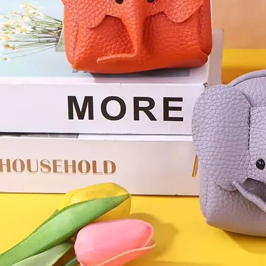 1 шт., многофункциональная сумка для денег из искусственной кожи со слоном, женский кошелек для монет с кольцом для ключей, сумки для хранения на молнии, чехол для ключей