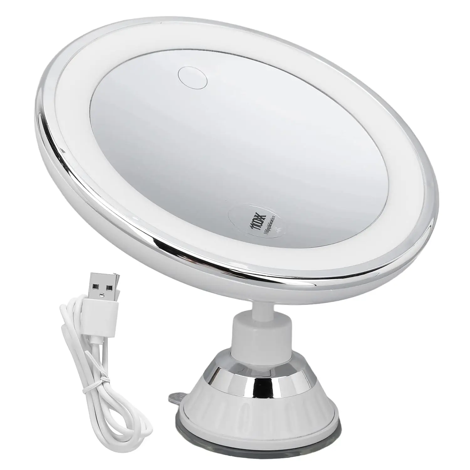 Miroir grossissant de maquillage LED 3 couleurs de lumière éclairé avec grossissement 10x et ventouse 360 °   Luminosité de rotation variable