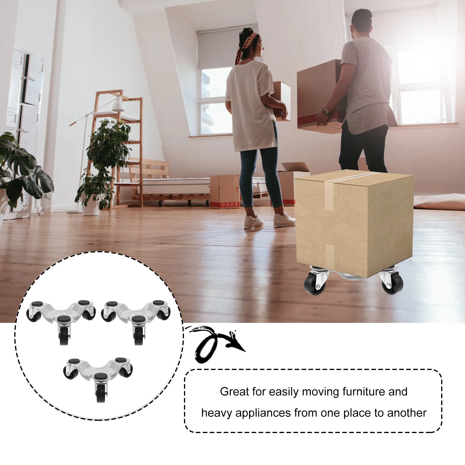 

3pcs Carbon Steel Platform Dolly Swivel Casters Heavy Furniture Moving Triangle Non Slip Pads Transport Tools Professional Home