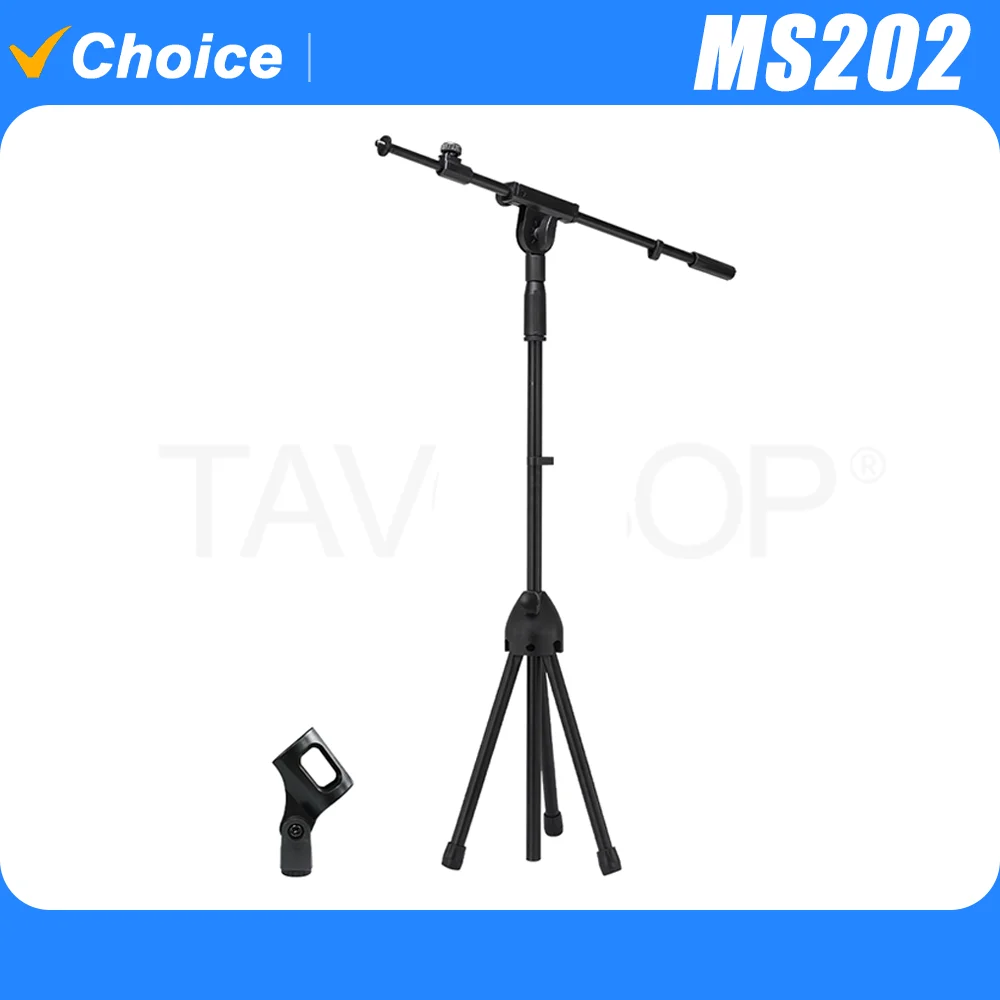 Heavy Floor Microphone Tripod Stand Boom Mic Karaoke Stand Holder Collapsible Adjustable Mic Arm Length Bracket with Holder Clip