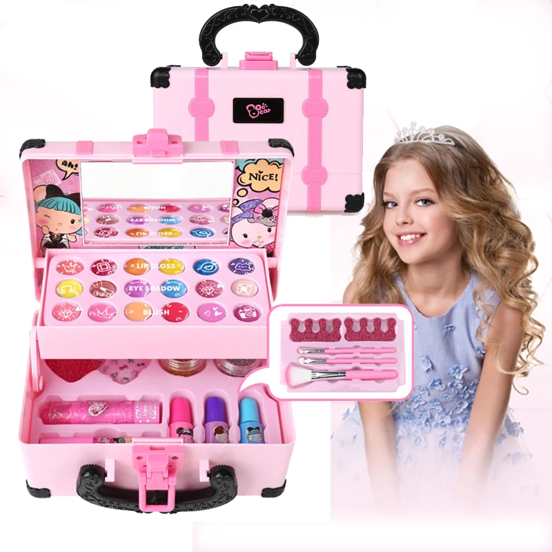 Kids Makeup Cosmetics Playing Box Princess Makeup Girl Toy Play Set Lipstick Eye Shadow Safety Nontoxic Toys Kit for Girl Gift