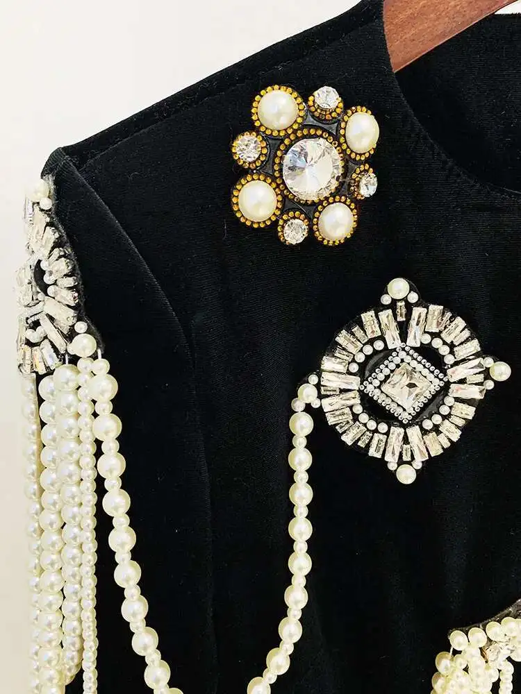 LEOSOXS สตรีชุดกํามะหยี่สีดําแขนยาวเพิร์ล Rhinestone Embellished Elegant Evening Party ชุดราตรีชุดราตรีชุด