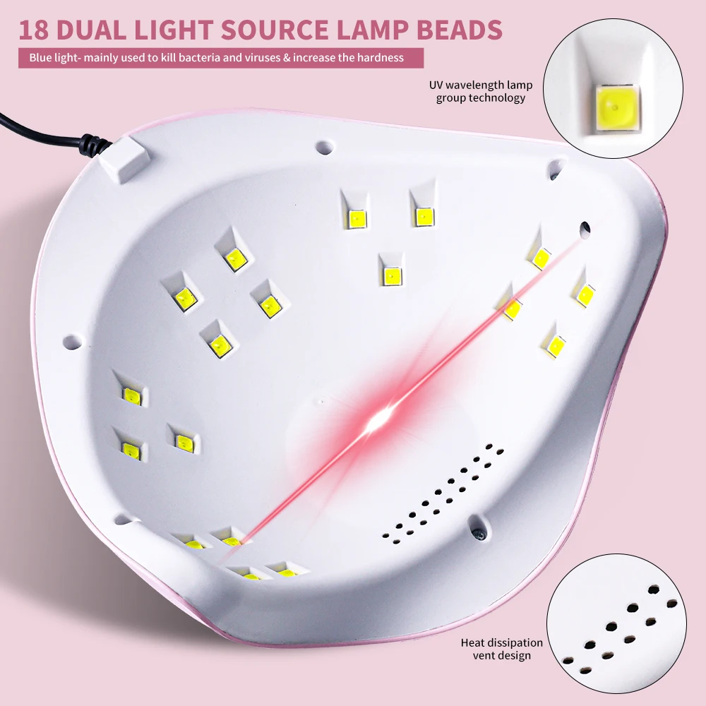 UV/LED 네일 램프 (18개 LED, 빠른 건조, 전문가용 네일 라이트, LCD 디스플레이 포함, 젤 폴리쉬 매니큐어 살롱/가정용)