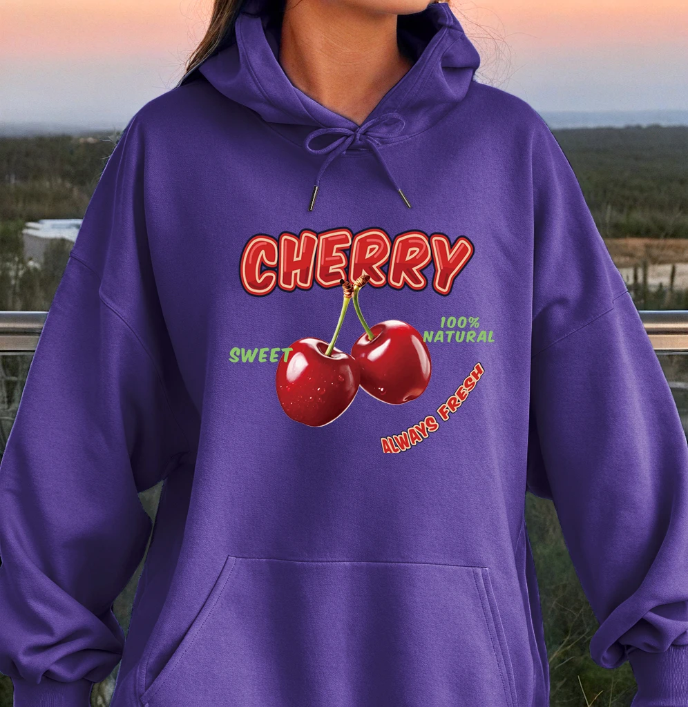 

Cherry Fruits Print Hoody For Women New Thicken Pullover Hoodie Cute Pocket Y2k Womenswear Autumn Warm O NecMan Hoody