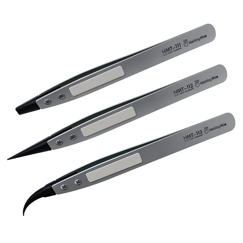 HobbyMio Anti-Static Tweezers HMT-111/112/113 Precision Curved & Straight Tip Model Building Tools for DIY Hobby
