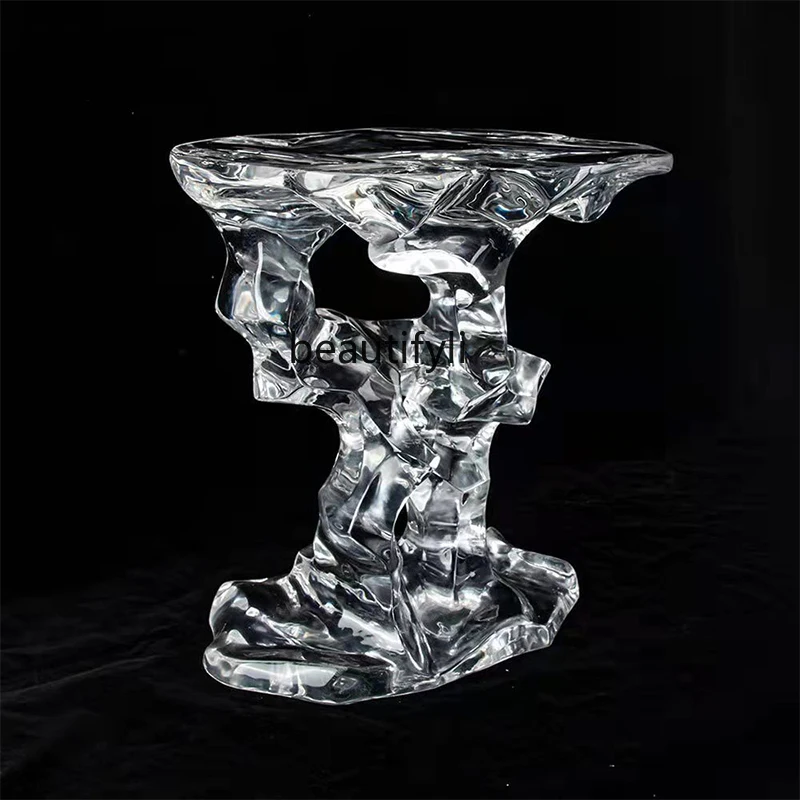 

yj New Chinese Transparent Acrylic Side Table Crystal Zen Ornament Hollow Stone Resin Small Coffee Table