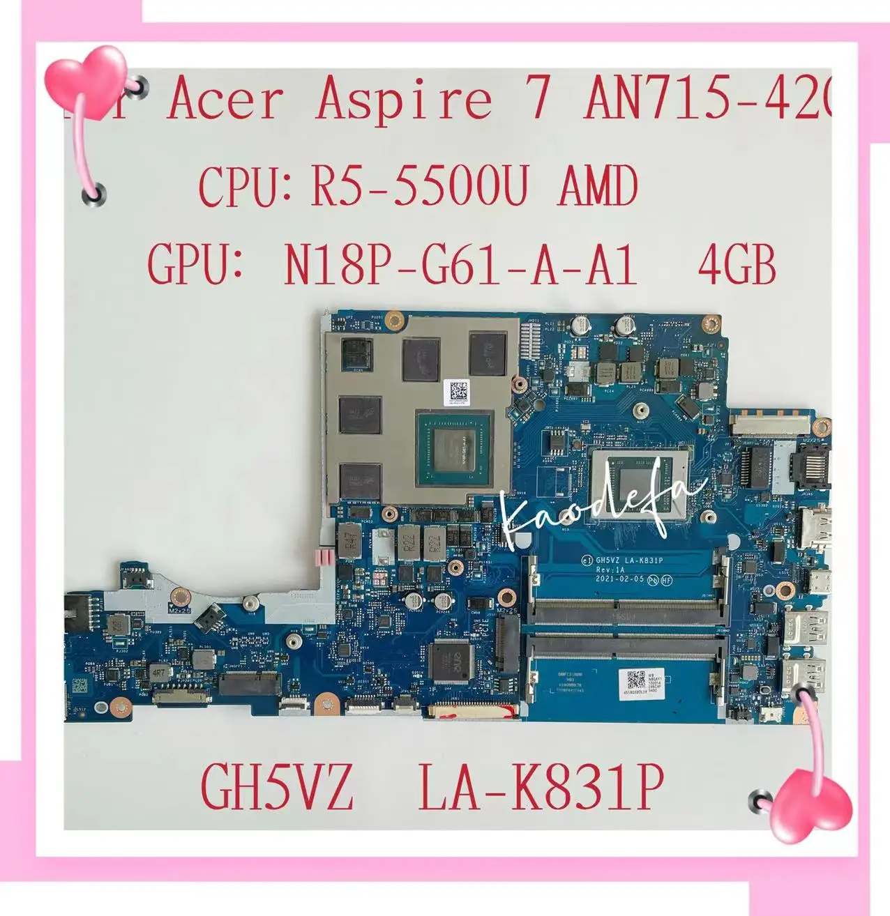 LA-K831P Mainboard for Acer Aspire 7 A715-42G Laptop Motherboard CPU:R5-5500U GPU:N18P-G61-A-A1 4GB NBQAY11003 DDR4 Teste OK