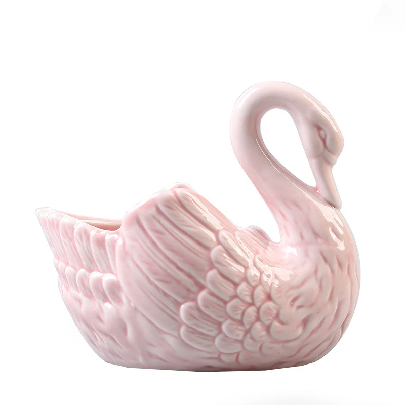 Pink White Swan Multi-function Candlestick Flower Pot Wedding Gift Holder Ornament Home Decoration Storage Box For Candy Jewelry